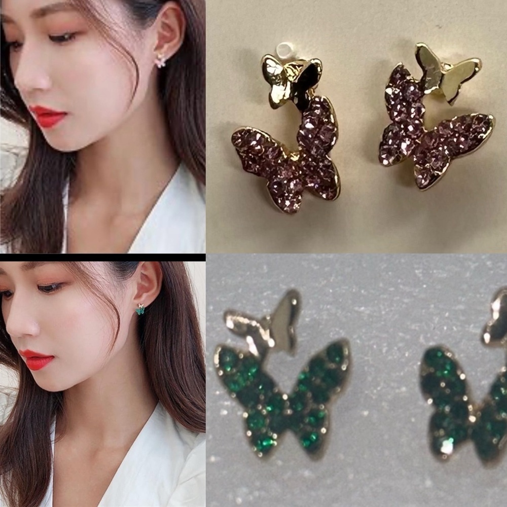✨💚Sparkle & FlutterElegant Cubic Zirconia Butterfly Stud Earrings Green or Pink💖